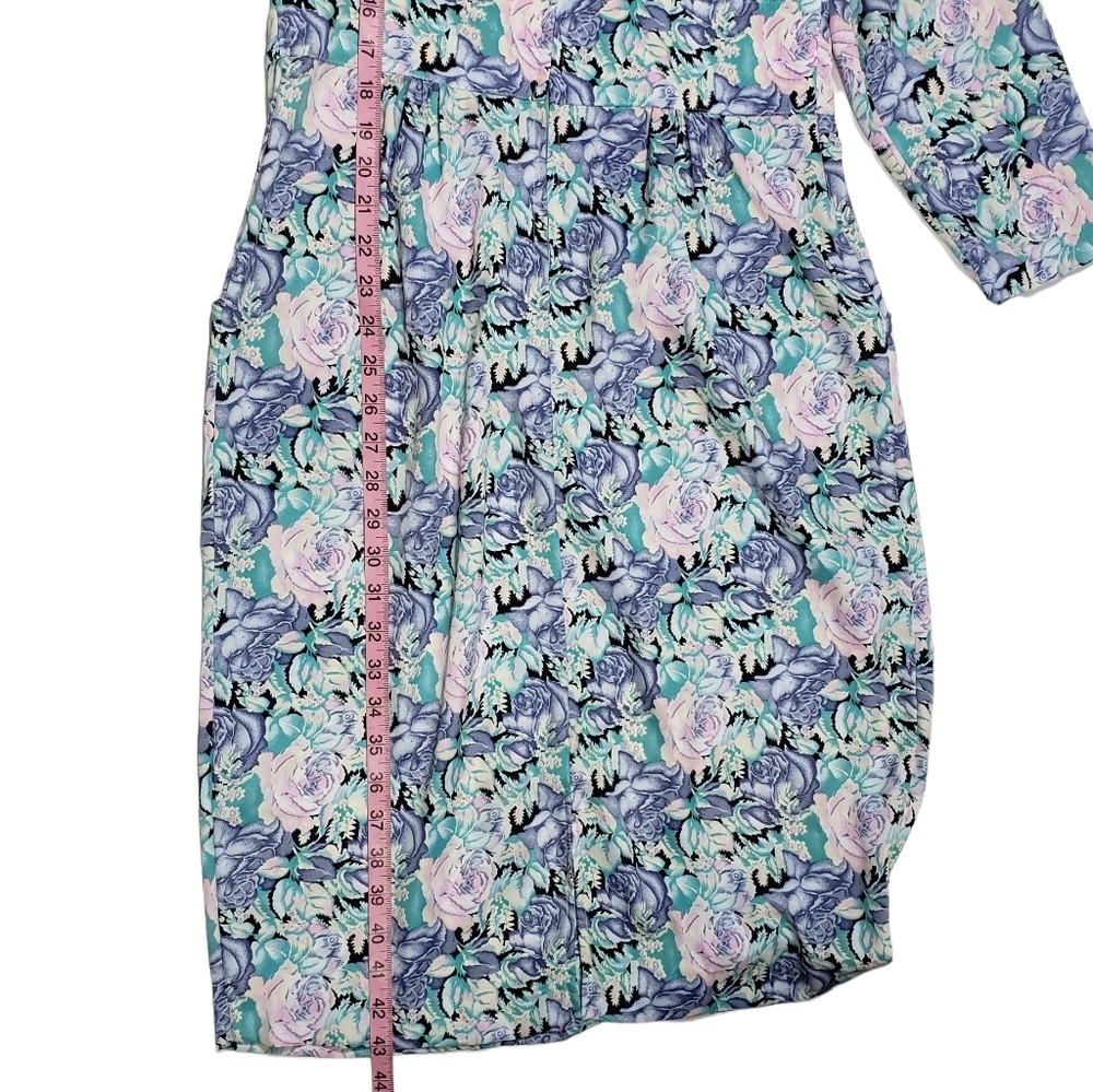Vintage Alexis Petite Blue Floral Print Midi Dress Womens Size 11-12 Work Church - Picture 13 of 16